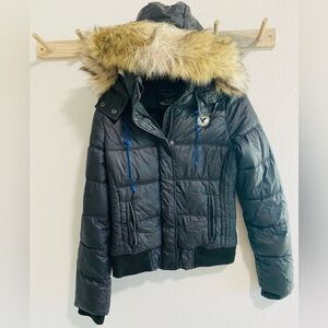 AE American Eagle Outfitters Puffer Puff Jacket Fur Hoodie Y2K
